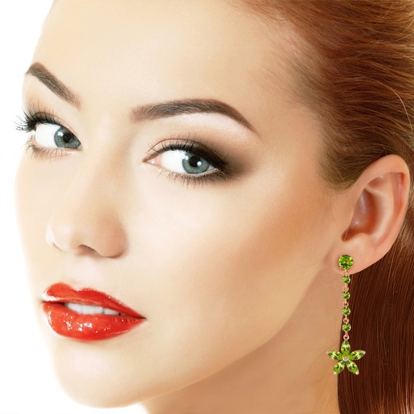 SOLID GOLD CHANDELIERS EARRINGS WITH PERIDOTS - Picture 3 of 6